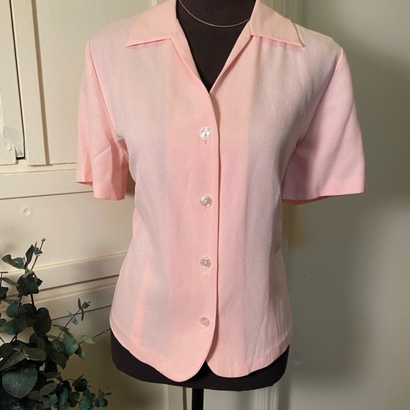 Vintage Pink Semi Sheer Button Up Blouse - Picture 4 of 6